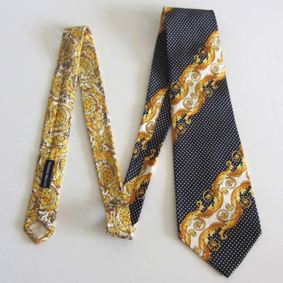VERSACE Baroque Polka Dot neck tie Spain 100% silk - Picture 3 of 6